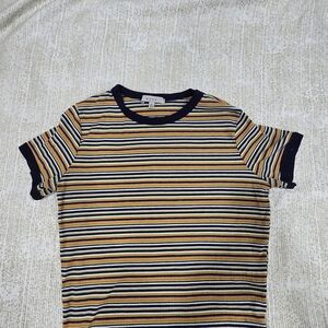 Striped Yellow & Black Kids Tee - Cozy Ribbed Short Sleeve